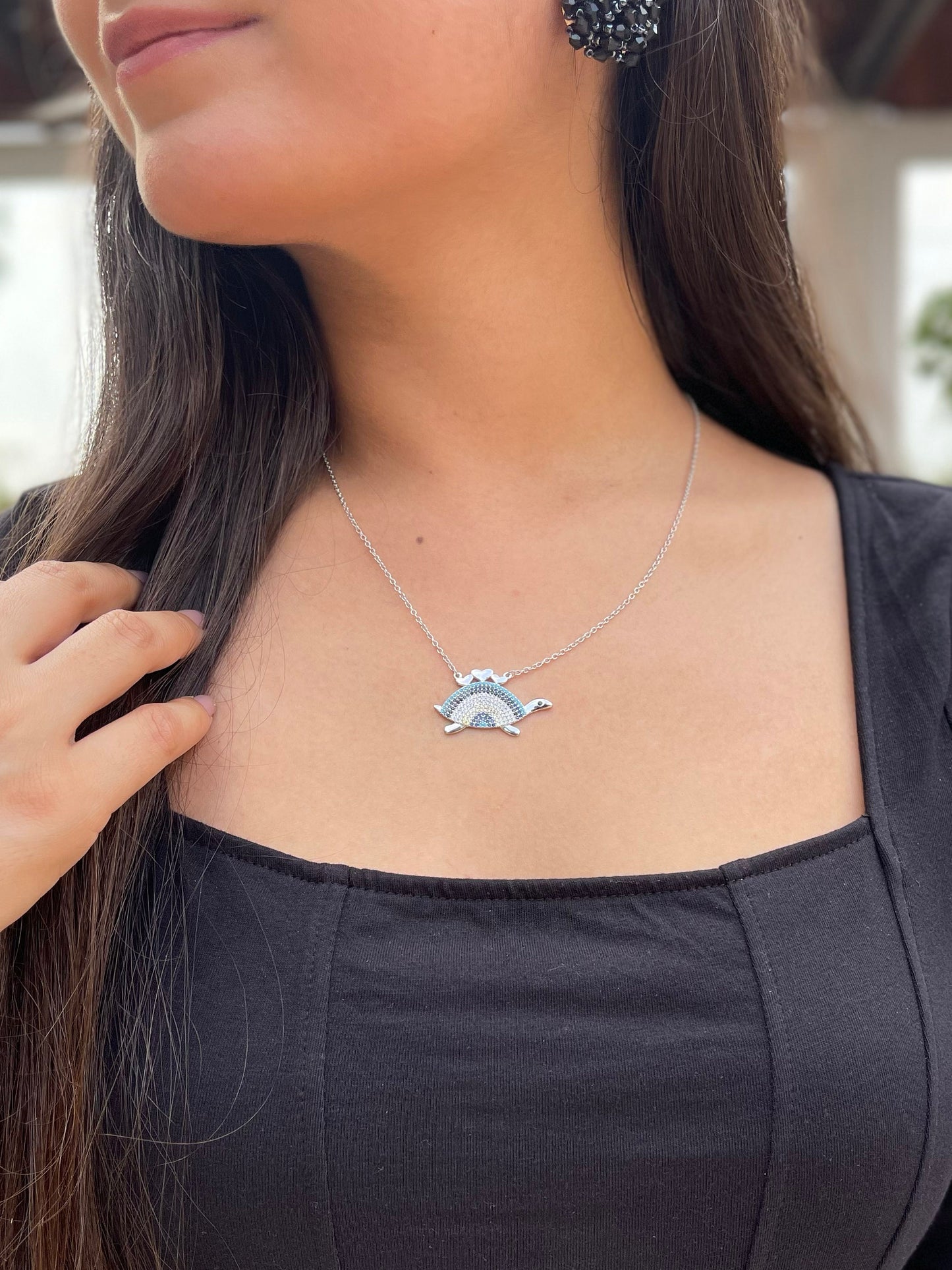 Turtle Evil Eye Pendant with Link Chain