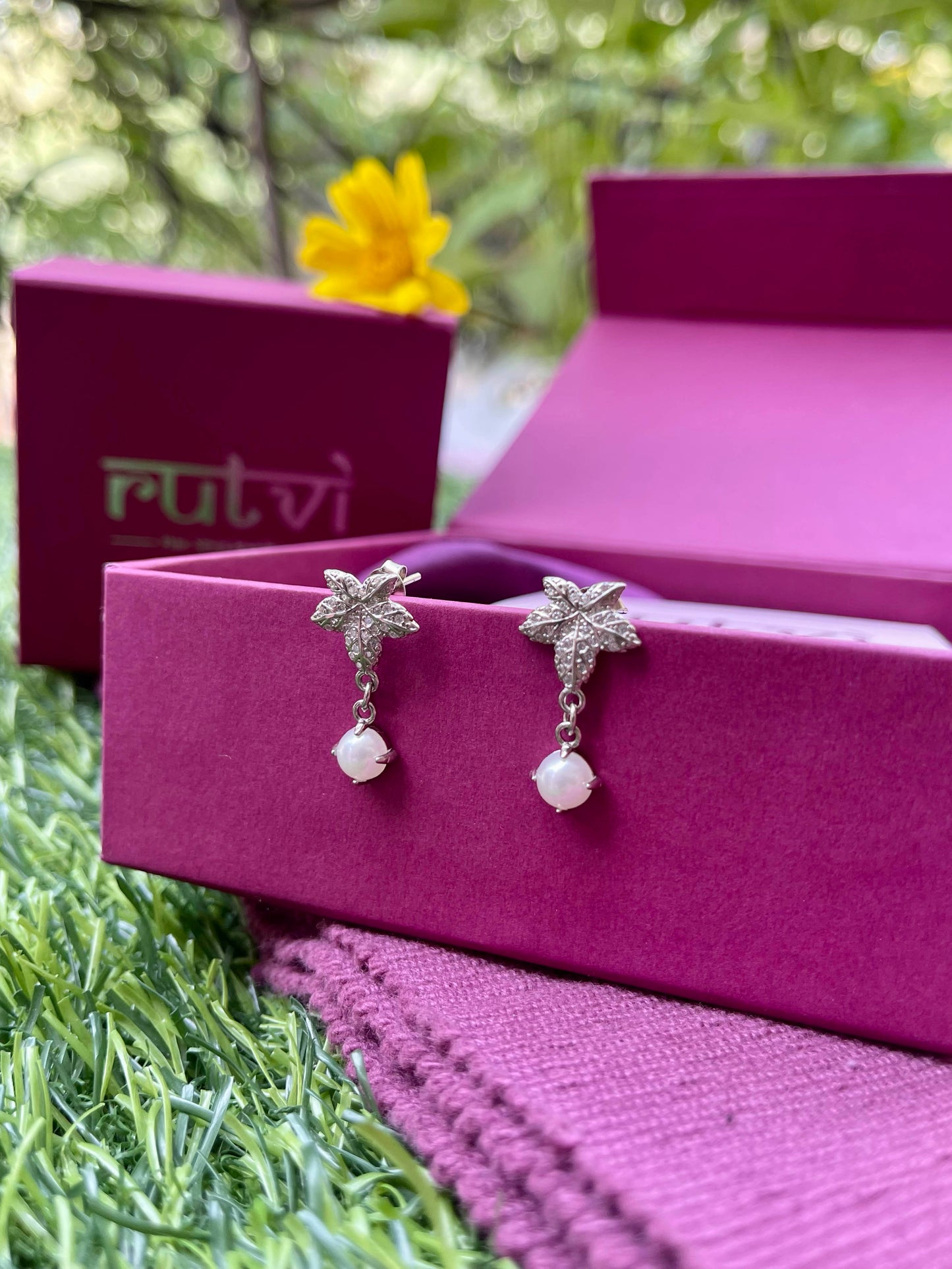 Autumn Leafy Pearl Earrings