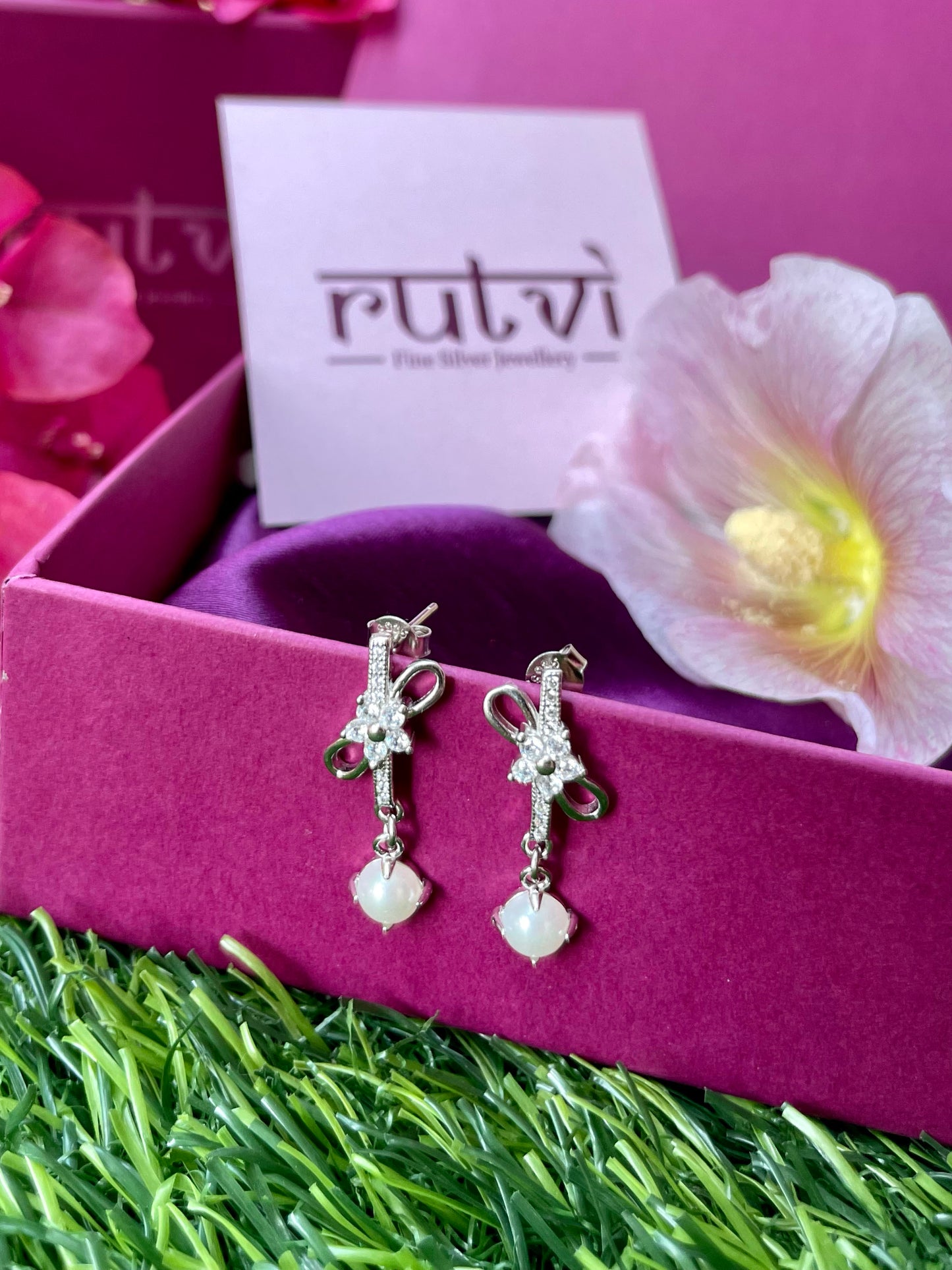 Twisted Bow Pearl Earrings