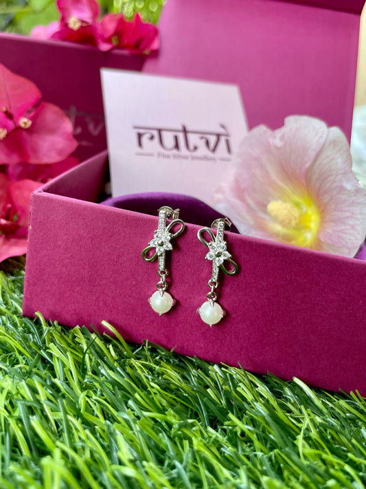 Twisted Bow Pearl Earrings