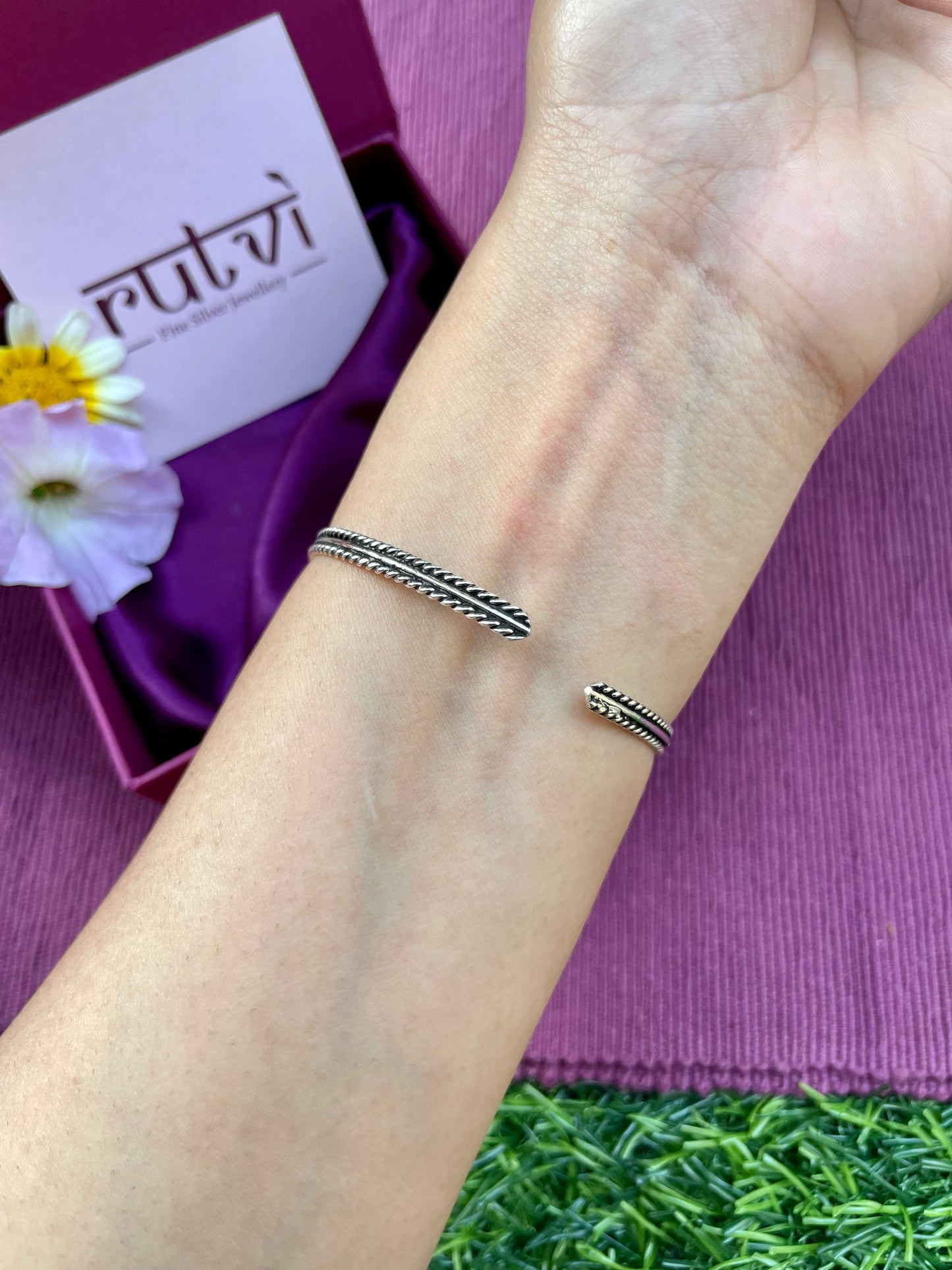 Oxidised Twisted Bead Bangle